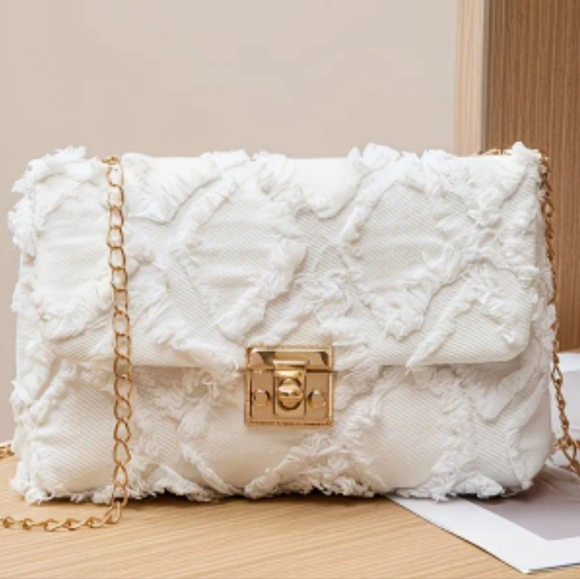 Handbags - Last One Left-White Denim Shoulder Bag with Gold Chain NWOT